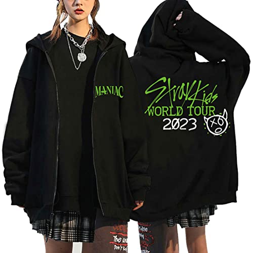 NCTCITY Herren Damen Kapuzenjacke Stray Kids Y2K Zip-Hoodies MANIAC Bedrucken Lose Freizeit Streetwear Sweater Langarm Top Oversized Sweatshirt Changbin Hyunjin Han Felix Seungmin I.N von NCTCITY