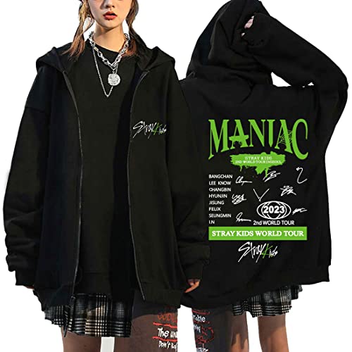 NCTCITY Herren Damen Kapuzenjacke Stray Kids Y2K Zip-Hoodies MANIAC Bedrucken Lose Freizeit Streetwear Sweater Langarm Top Oversized Sweatshirt Changbin Hyunjin Han Felix Seungmin I.N von NCTCITY