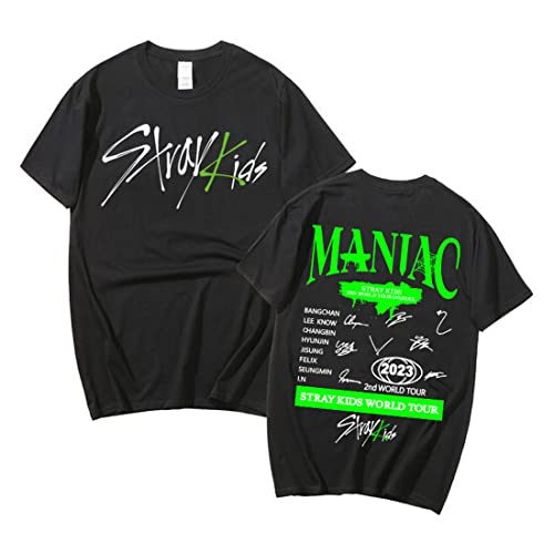 NCTCITY Herren Damen Kurzarm T-Shirt Stray Kids Sommer Beiläufige Lose Tops MANIAC Briefdruck Kurzärmliges Hemd Changbin Hyunjin Felix Seungmin Jeongin Jisung Minho von NCTCITY