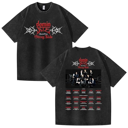 NCTCITY Herren Damen T-Shirt Stray Kids Dominate Used-Look Vintage Tops Harajuku Kurzarm Baumwolle Lose Oberteile BangChan Lee Know Changbin Hyunjin Han Felix Seungmin I.N von NCTCITY