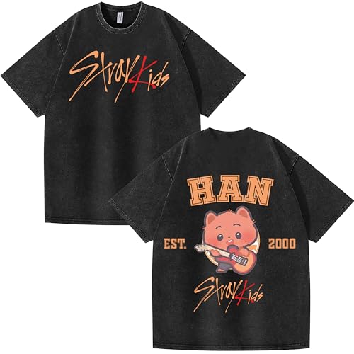 NCTCITY Herren Damen T-Shirt Stray Kids Niedliche Karikatur Gedruckt Used-Look Vintage Tops Harajuku Kurzarm Baumwolle Lose Oberteile BangChan Lee Know Changbin Hyunjin Han Felix Seungmin I.N von NCTCITY