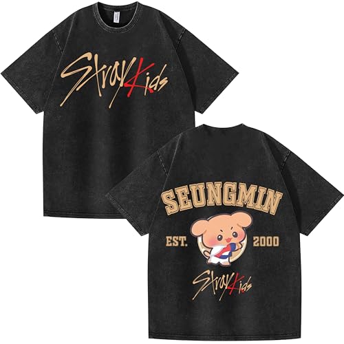 NCTCITY Herren Damen T-Shirt Stray Kids Niedliche Karikatur Gedruckt Used-Look Vintage Tops Harajuku Kurzarm Baumwolle Lose Oberteile BangChan Lee Know Changbin Hyunjin Han Felix Seungmin I.N von NCTCITY
