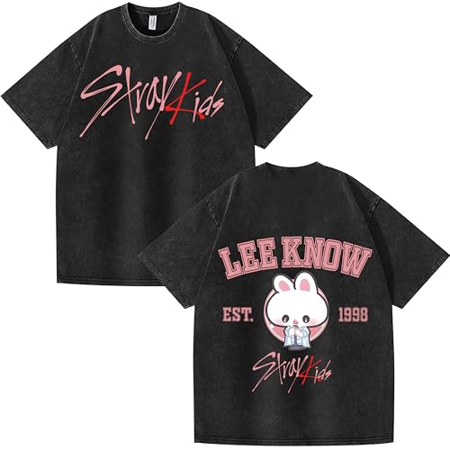 NCTCITY Herren Damen T-Shirt Stray Kids Niedliche Karikatur Gedruckt Used-Look Vintage Tops Harajuku Kurzarm Baumwolle Lose Oberteile BangChan Lee Know Changbin Hyunjin Han Felix Seungmin I.N von NCTCITY
