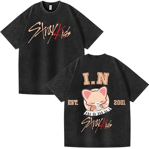 NCTCITY Herren Damen T-Shirt Stray Kids Niedliche Karikatur Gedruckt Used-Look Vintage Tops Harajuku Kurzarm Baumwolle Lose Oberteile BangChan Lee Know Changbin Hyunjin Han Felix Seungmin I.N von NCTCITY