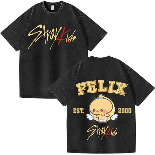 NCTCITY Herren Damen T-Shirt Stray Kids Niedliche Karikatur Gedruckt Used-Look Vintage Tops Harajuku Kurzarm Baumwolle Lose Oberteile BangChan Lee Know Changbin Hyunjin Han Felix Seungmin I.N von NCTCITY