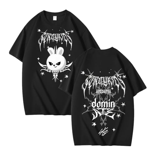 NCTCITY Herren Damen T-Shirt Stray Kids World Tour Dominate Beiläufige Tops süßes Cartoon-Tier Gedruckt Harajuku Kurzarm Oberteile Schwarz von NCTCITY