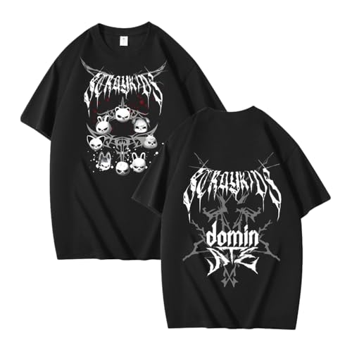NCTCITY Herren Damen T-Shirt Stray Kids World Tour Dominate Beiläufige Tops süßes Cartoon-Tier Gedruckt Harajuku Kurzarm Oberteile Schwarz von NCTCITY