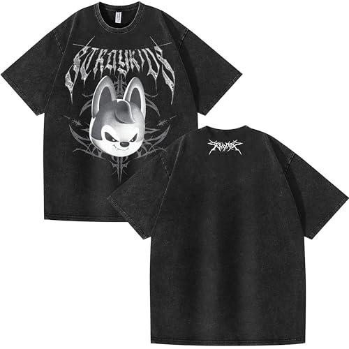 NCTCITY Herren Damen T-Shirt Used-Look Vintage Tops Harajuku Kurzarm Baumwolle Lose Oberteile Stray Kids Dominate World Tour 2025 von NCTCITY