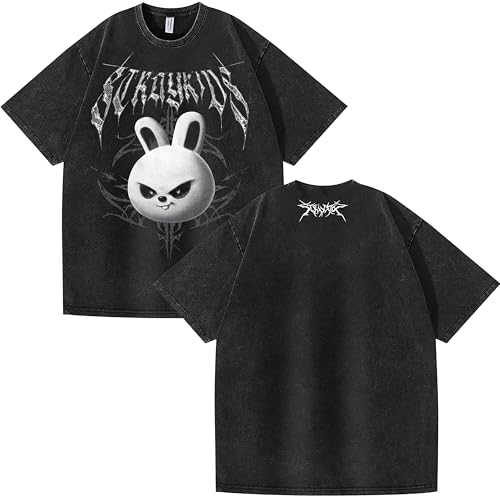 NCTCITY Herren Damen T-Shirt Used-Look Vintage Tops Harajuku Kurzarm Baumwolle Lose Oberteile Stray Kids Dominate World Tour 2025 von NCTCITY