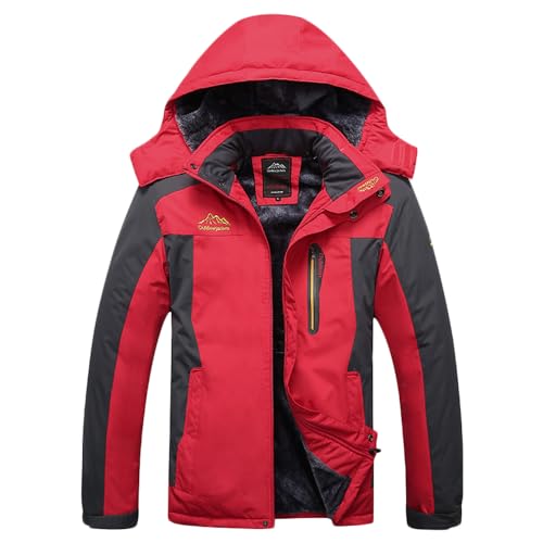 NCTCITY Herren Skijacke mit Abnehmbarer Kapuze Warm Gefüttert Winterjacke Wasserdicht Regenjacke Windjacke Männer Winddichte Wanderjacke Outdoor Verdickt Fleece-Futter Funktionsjacke von NCTCITY