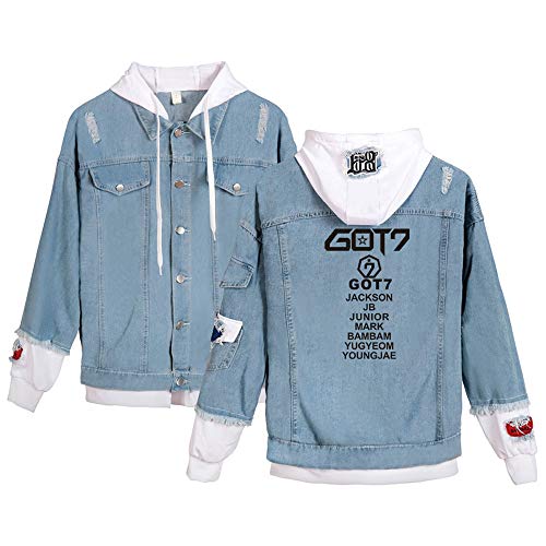 NCTCITY Jeansjacke Freizeit Kapuzenjacke Ripped Kapuzenpullover Herbst Winter Denim Coat Knopfleiste Hooded Sweatshirts JB JinYoung Mark Jackson Youngjae Bambam Yugyeom von NCTCITY