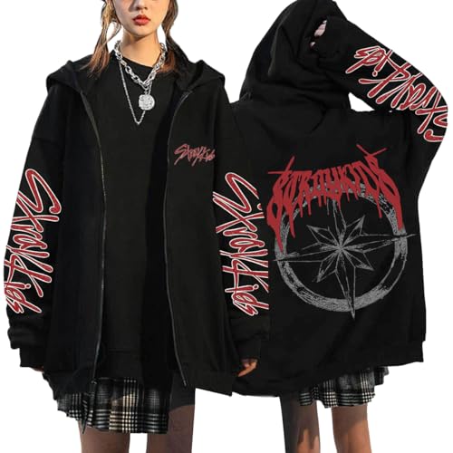 NCTCITY Kapuzenjacke Y2K E-Girl Zip Up Hoodies Freizeit Streetwear Sweater Top Harajuku Jacke Sweatshirt Stray Kids Dominate World Tour 2025 von NCTCITY