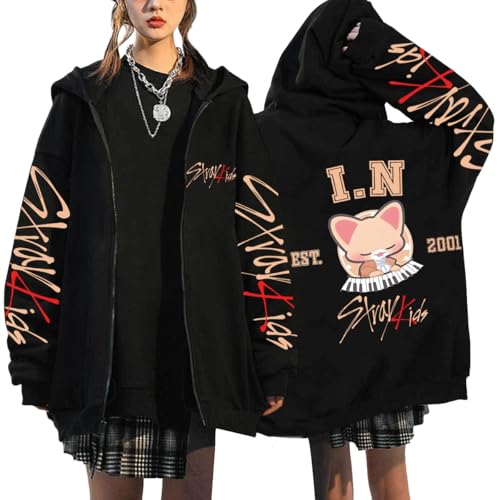 NCTCITY Kapuzenjacke Y2K E-Girl Zip Up Hoodies Freizeit Streetwear Sweater Top Harajuku Jacke Sweatshirt Stray Kids Niedliche Gedruckt BangChan Lee Know Changbin Hyunjin Han Felix Seungmin I.N von NCTCITY