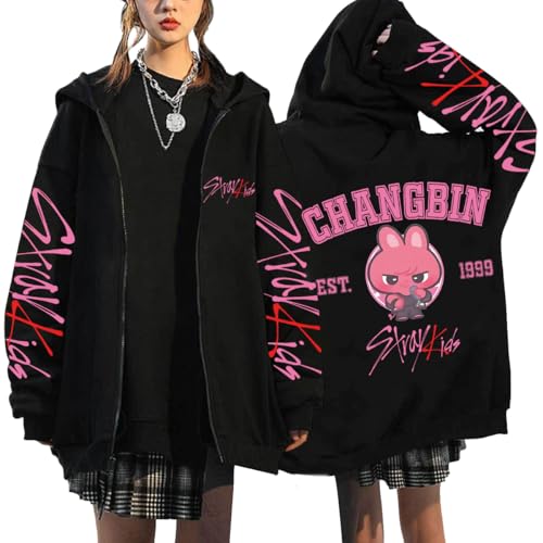 NCTCITY Kapuzenjacke Y2K E-Girl Zip Up Hoodies Freizeit Streetwear Sweater Top Harajuku Jacke Sweatshirt Stray Kids Niedliche Gedruckt BangChan Lee Know Changbin Hyunjin Han Felix Seungmin I.N von NCTCITY