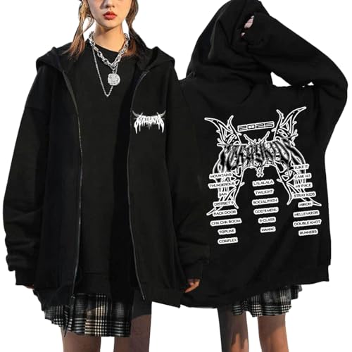 NCTCITY Kapuzenjacke Y2K E-Girl Zip Up Hoodies Freizeit Streetwear Sweater Top Stray Kids Dominate World Tour süßes Cartoon-Tier Gedruckt Harajuku Jacke Sweatshirt Schwarz von NCTCITY