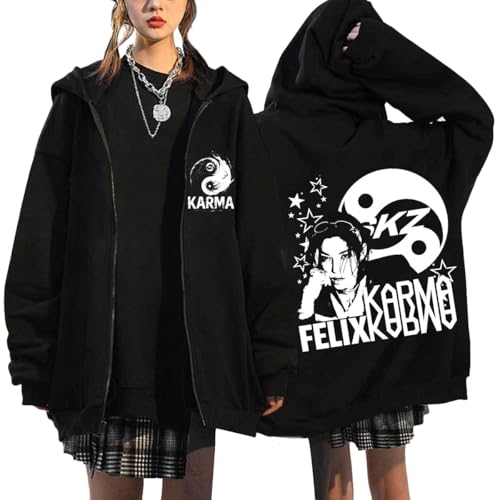 NCTCITY Kapuzenjacke Y2K E-Girl Zip Up Hoodies Freizeit Streetwear Sweater Top Stray Kids Karma Gedruckt Jacke Sweatshirt Schwarz BangChan Lee Know Changbin Hyunjin Han Felix Seungmin I.N von NCTCITY