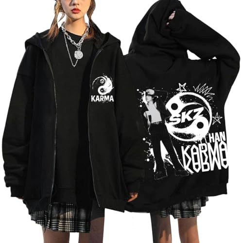 NCTCITY Kapuzenjacke Y2K E-Girl Zip Up Hoodies Freizeit Streetwear Sweater Top Stray Kids Karma Gedruckt Jacke Sweatshirt Schwarz BangChan Lee Know Changbin Hyunjin Han Felix Seungmin I.N von NCTCITY