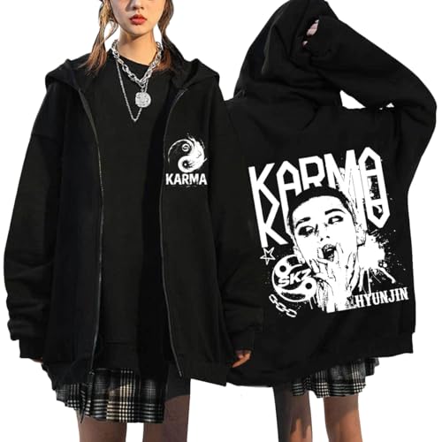 NCTCITY Kapuzenjacke Y2K E-Girl Zip Up Hoodies Freizeit Streetwear Sweater Top Stray Kids Karma Gedruckt Jacke Sweatshirt Schwarz BangChan Lee Know Changbin Hyunjin Han Felix Seungmin I.N von NCTCITY