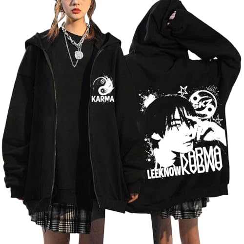 NCTCITY Kapuzenjacke Y2K E-Girl Zip Up Hoodies Freizeit Streetwear Sweater Top Stray Kids Karma Gedruckt Jacke Sweatshirt Schwarz BangChan Lee Know Changbin Hyunjin Han Felix Seungmin I.N von NCTCITY