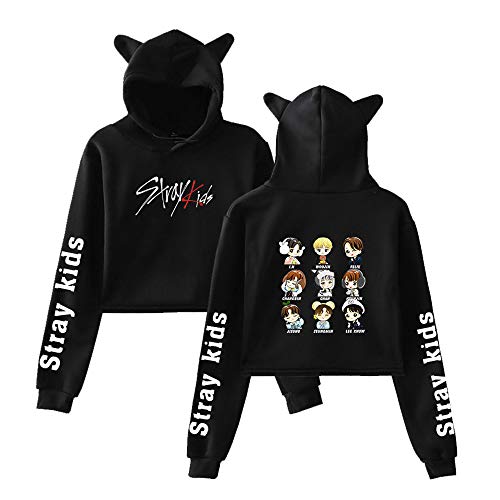 NCTCITY Kapuzenpullover Cat Ear Crop Top Bedrucken Lässiger Pullover Langarm Hoodies Sweatshirts Loose Sweater Tops Für Fan Bang Chan Changbin Hyunjin Han Felix Seungmin von NCTCITY