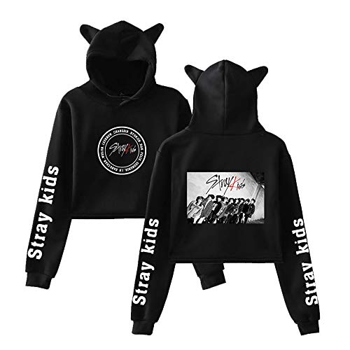 NCTCITY Kapuzenpullover Cat Ear Crop Top Bedrucken Lässiger Pullover Langarm Hoodies Sweatshirts Loose Sweater Tops Für Fan Bang Chan Changbin Hyunjin Han Felix Seungmin von NCTCITY