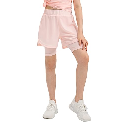 NCTCITY Kinder Mädchen Running Shorts 2 in 1 Laufshorts Fitness Athletic Shorts Workout Sport Yoga Jogginghose Doppellagige Radlerhose Atmungsaktive Schnell Trocknende Bottom mit Innentaschen von NCTCITY