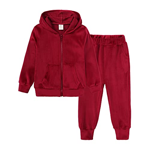 NCTCITY Kleinkind Kinder Samt Trainingsanzug Hoodie Oberteile mit Freizeithose Kleidung Outfit Jungen Mädchen Reissverschlussjacke Tops + Hose Babykleidung Set Sweatshirt mit Sporthose Hausanzug von NCTCITY