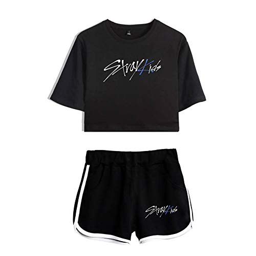 NCTCITY T-Shirts und Hosen Set Shorts Sommer Crop Tops Anzug Frauen Bauchfrei Oberteile Sport Kurze Hose Set Aufdruck Bekleidungs Bang Chan Changbin Hyunjin Jisung Minho Woojin von NCTCITY