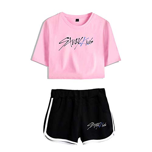 NCTCITY T-Shirts und Hosen Set Shorts Sommer Crop Tops Anzug Frauen Bauchfrei Oberteile Sport Kurze Hose Set Aufdruck Bekleidungs Bang Chan Changbin Hyunjin Jisung Minho Woojin von NCTCITY