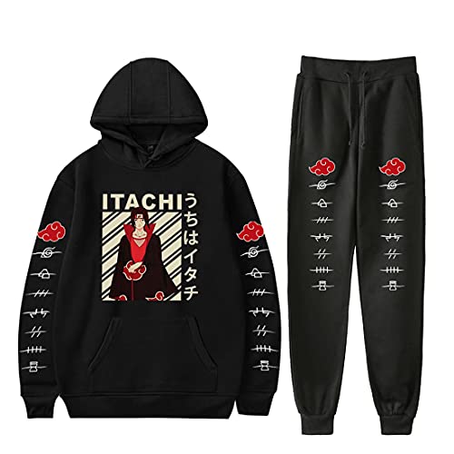 NCTCITY Trainingsanzug 2 Stück Bekleidungsset Kapuzenpullover Hoodie Top + Lange Hose Harajuku Sportanzug Anime Drucken Jogginganzug Mit Tasche Uchiha Sharingan Ninjia von NCTCITY