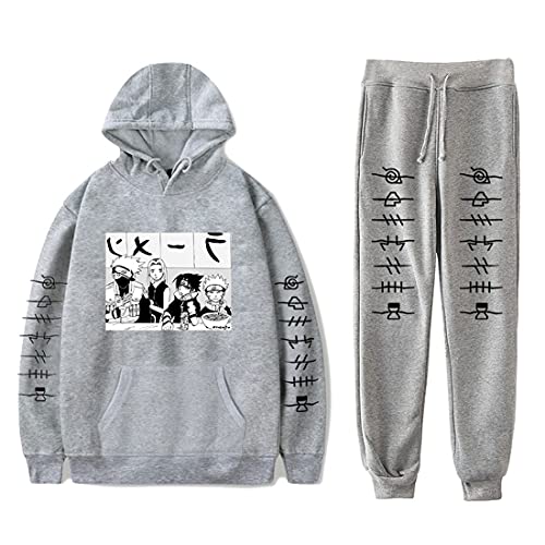 NCTCITY Trainingsanzug 2 Stück Bekleidungsset Kapuzenpullover Hoodie Top + Lange Hose Harajuku Sportanzug Anime Drucken Jogginganzug Mit Tasche Uchiha Sharingan Ninjia von NCTCITY