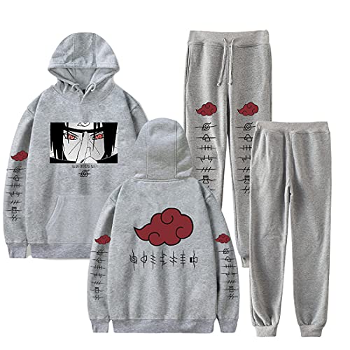 NCTCITY Trainingsanzug 2 Stück Bekleidungsset Kapuzenpullover Hoodie Top + Lange Hose Harajuku Sportanzug Anime Drucken Jogginganzug Mit Tasche Uchiha Sharingan Ninjia von NCTCITY