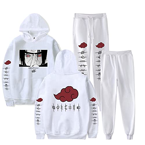 NCTCITY Trainingsanzug 2 Stück Bekleidungsset Kapuzenpullover Hoodie Top + Lange Hose Harajuku Sportanzug Anime Drucken Jogginganzug Mit Tasche Uchiha Sharingan Ninjia von NCTCITY