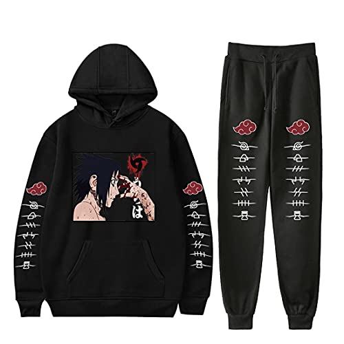 NCTCITY Trainingsanzug 2 Stück Bekleidungsset Kapuzenpullover Hoodie Top + Lange Hose Harajuku Sportanzug Drucken Jogginganzug Mit Tasche Uchiha Sharingan Ninjia von NCTCITY