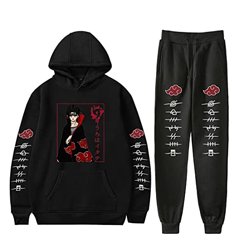 NCTCITY Trainingsanzug 2 Stück Bekleidungsset Kapuzenpullover Hoodie Top + Lange Hose Harajuku Sportanzug Drucken Jogginganzug Mit Tasche Uchiha Sharingan Ninjia von NCTCITY