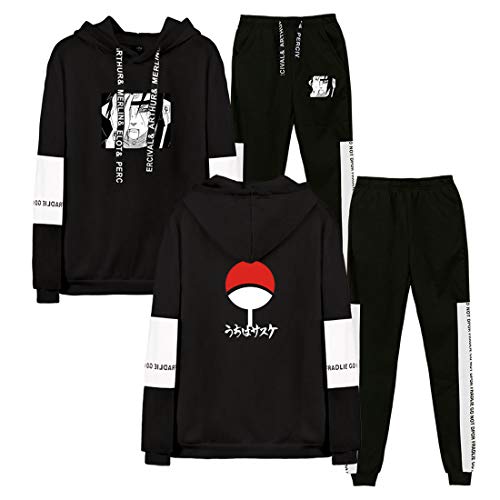 NCTCITY Trainingsanzug 2 Stück Bekleidungsset Kapuzenpullover Hoodie Top + Lange Hose Sportanzug Druck Jogginganzug Uchiha Sharingan Ninjia von NCTCITY