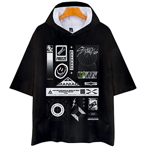 NCTCITY Unisex Herren Damen T-Shirts mit Kapuze Stray Kids Tops Lose Hoodie MAXIDENT 3D Druck Freizeit Hip Hop Kurzärmliges Harajuku Hemd für Liebhaber BangChan Changbin Hyunjin Felix Seungmin von NCTCITY