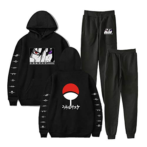 NCTCITY Unisex Trainingsanzug 2 Stück Bekleidungsset Kapuzenpullover Hoodie Top + Lange Hose Sportanzug Anime Druck Jogginganzug Mit Tasche Uchiha Sharingan Ninjia von NCTCITY