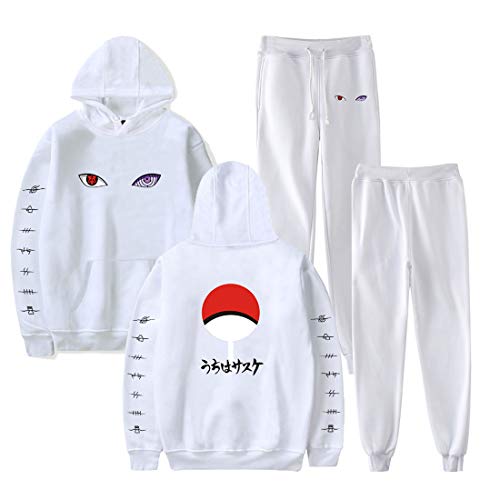 NCTCITY Unisex Trainingsanzug 2 Stück Bekleidungsset Kapuzenpullover Hoodie Top + Lange Hose Sportanzug Anime Druck Jogginganzug Mit Tasche Uchiha Sharingan Ninjia von NCTCITY