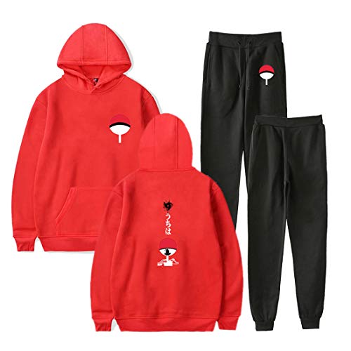 NCTCITY Unisex Trainingsanzug 2 Stück Bekleidungsset Kapuzenpullover Hoodie Top + Lange Hose Sportanzug Anime Druck Jogginganzug Mit Tasche Uchiha Sharingan Ninjia von NCTCITY