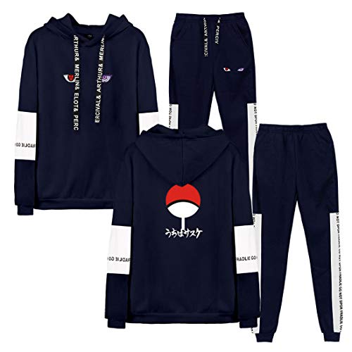 NCTCITY Unisex Trainingsanzug 2 Stück Bekleidungsset Kapuzenpullover Hoodie Top + Lange Hose Sportanzug Anime Druck Jogginganzug Uchiha Sharingan Ninjia von NCTCITY