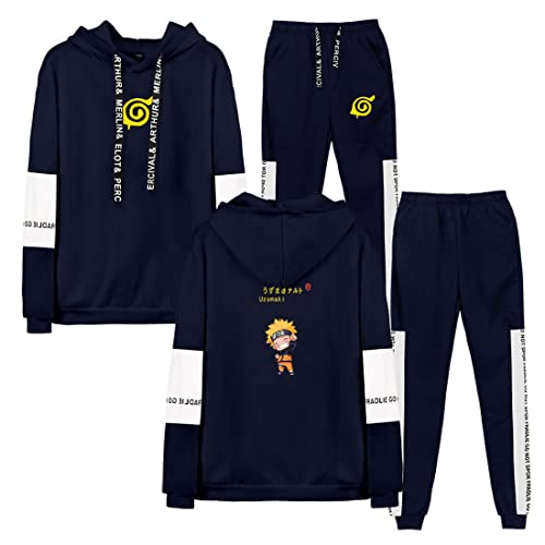 NCTCITY Unisex Trainingsanzug 2 Stück Bekleidungsset Kapuzenpullover Hoodie Top + Lange Hose Sportanzug Anime Druck Jogginganzug Uchiha Sharingan Ninjia von NCTCITY