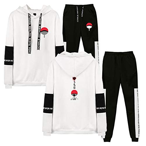 NCTCITY Unisex Trainingsanzug 2 Stück Bekleidungsset Kapuzenpullover Hoodie Top + Lange Hose Sportanzug Anime Druck Jogginganzug Uchiha Sharingan Ninjia von NCTCITY