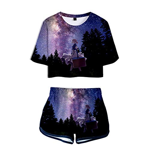 Violet Evergarden Set T-Shirts und Hosen Shorts 3D Digitaldruck Sommer Japanische Anime Crop Tops Anzug Frauen Bauchfrei Oberteile Sport Hemd Kurze Hose Set für Damen von NCTCITY