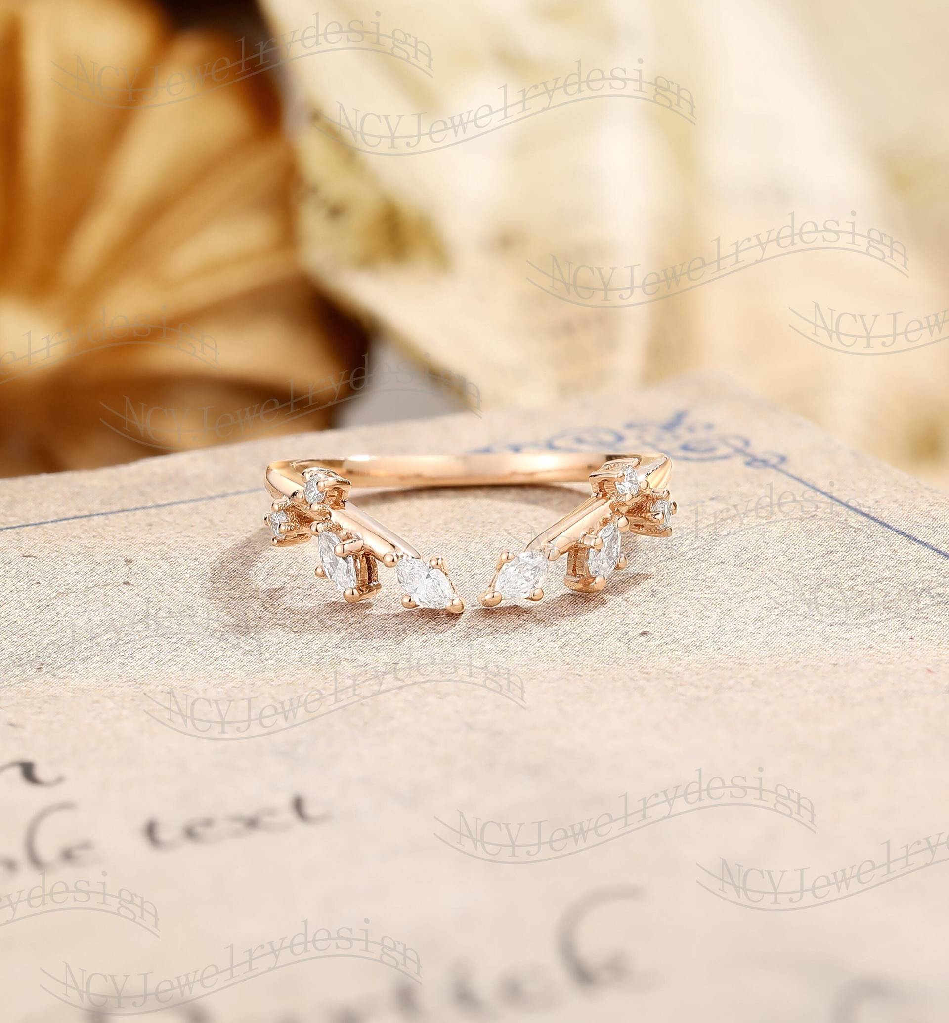 Blatt Moissanit Ehering, Zweig Ring, Ast Ring Rosegold, Passende Band, Natur Inspiriert Band von NCYJewelrydesign