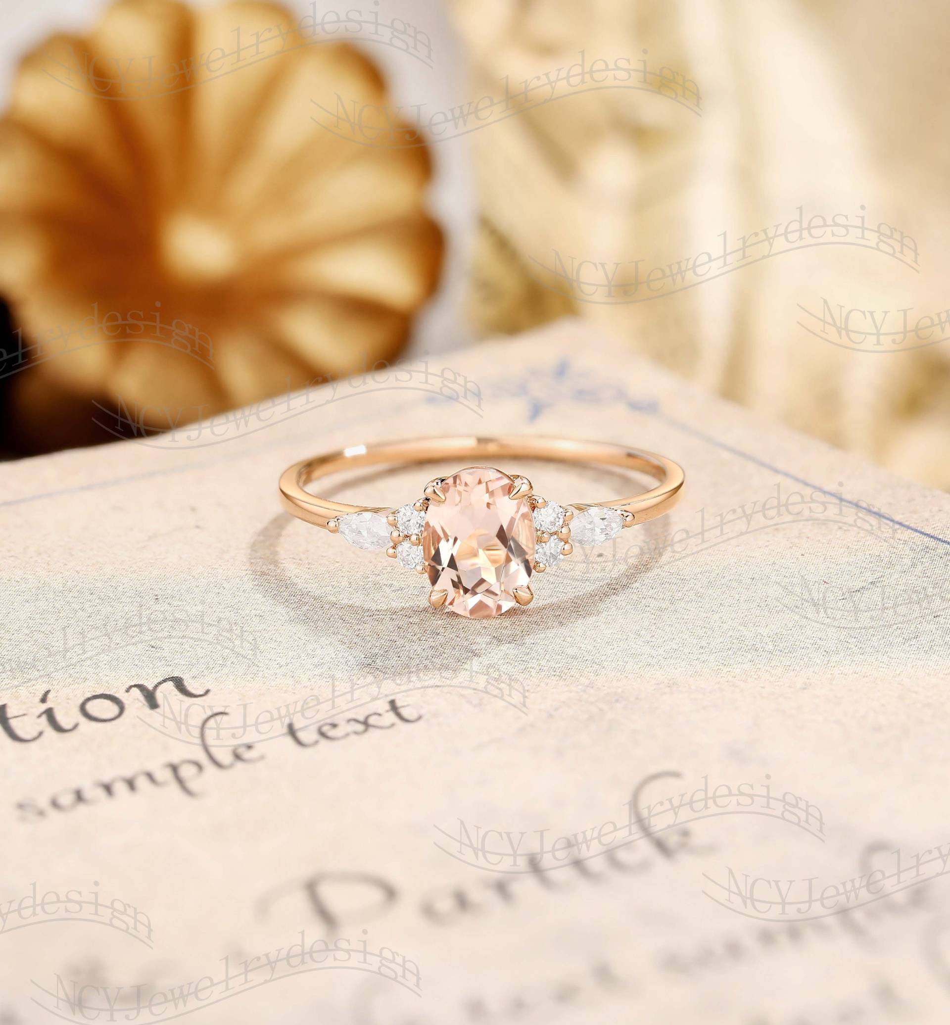 Vintage Morganit Verlobungsring, Oval Geschliffener Ring Rosegold, Natur Inspirierter Ring, Verlobungsring von NCYJewelrydesign