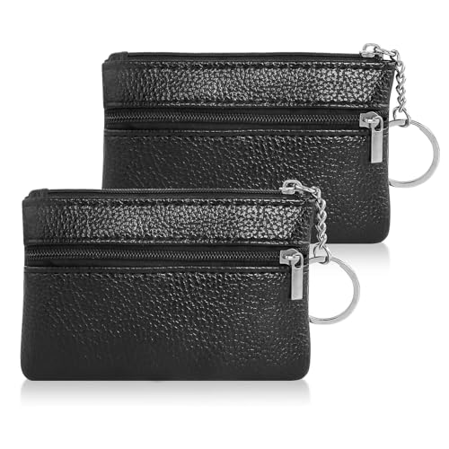 NCZCDZSW 2 Stück Schlüsseltasche Leder Mini Geldbörse Damen Schlüsseletui Klein Verschleißfest PU Schlüsselmäppchen mit Reißverschluss Mini Portemonnaie Schwarz Autoschlüssel Tasche für Damen Herren von NCZCDZSW