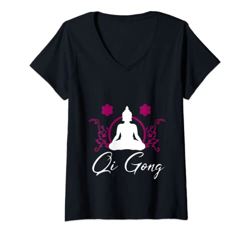 Damen Qi Gong Kleidung für Tai Chi-übungen mit Chigong und Yoga T-Shirt mit V-Ausschnitt von ND-Media Qigong Clothing for Yoga and Meditation