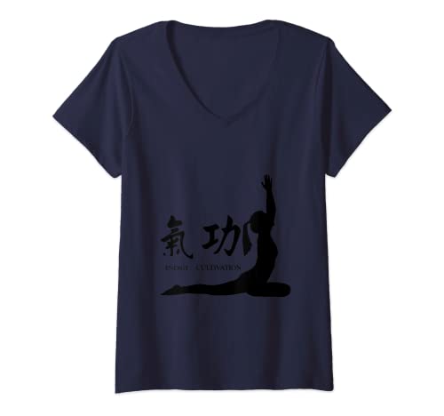 Damen Qi Gong Kleidung für Tai Chi-übungen mit Chigong und Yoga T-Shirt mit V-Ausschnitt von ND-Media Qigong Clothing for Yoga and MeditationD-