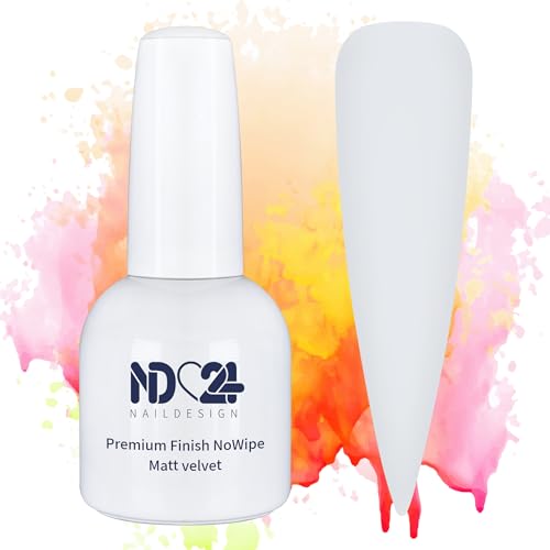 Premium Finish NoWipe Matt velvet - ohne Schwitzschicht - UV/LED Nail Polish Lack Gel Nägel LED Gelnagellack - Versiegelung - 15ml von ND24 NailDesign
